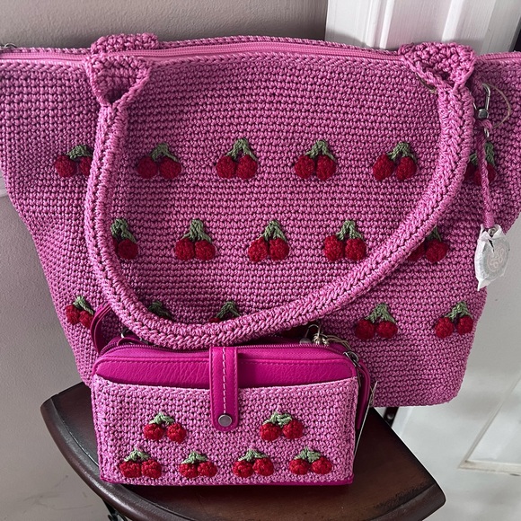 The Sak Handbags - THE SAK PINK CHERRY BAG AND PINK CHERRY WALLET NWT
